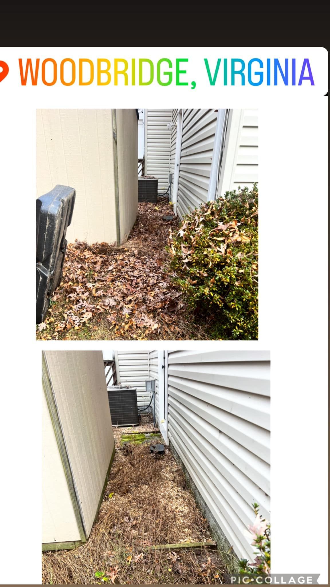 A before and after picture of a fence in woodbridge , virginia.