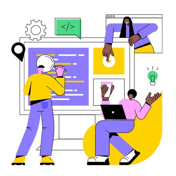 Illustration of 3 people building a website