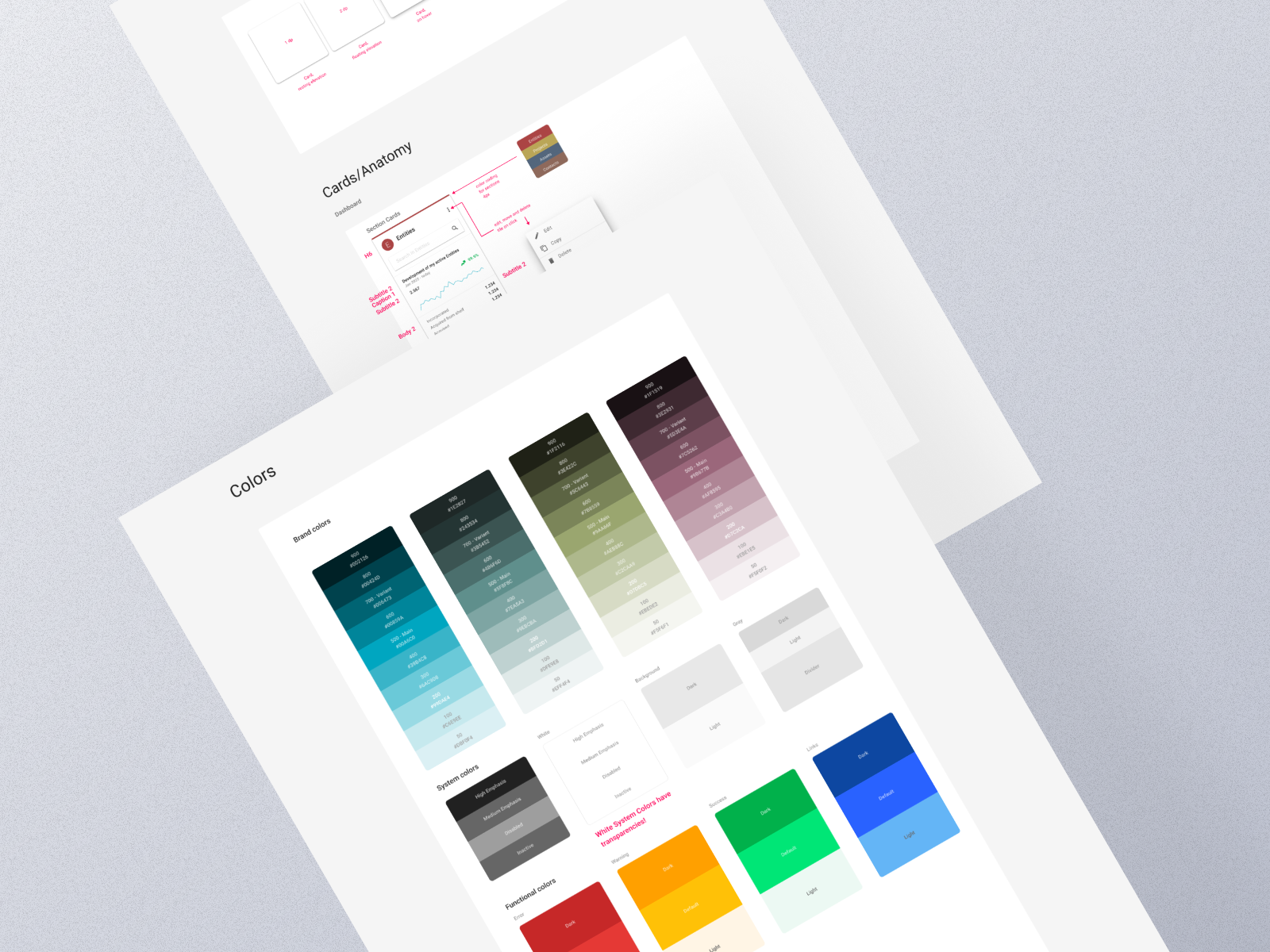 Details of the Newton design system showing colors and forms
