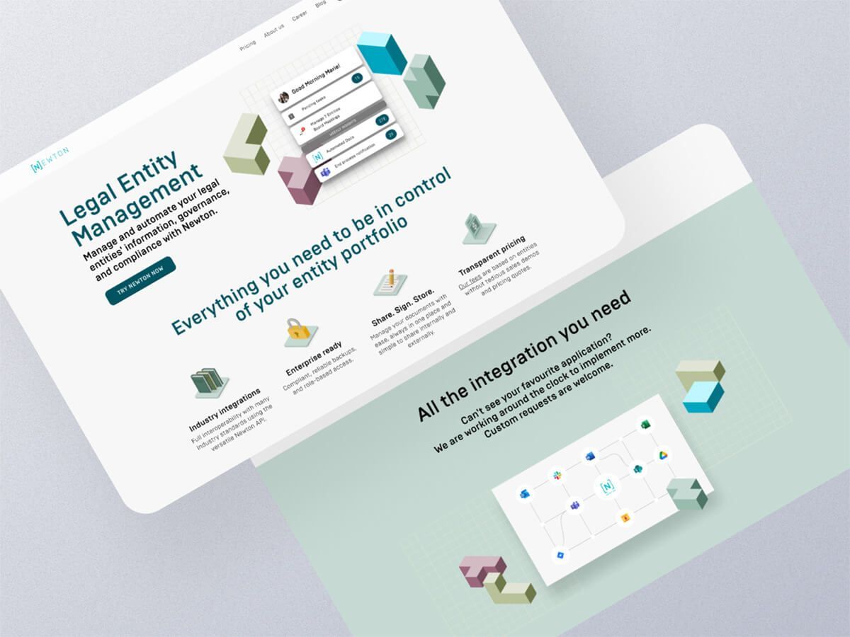 Marketing website interface for NEWTON, designed with a clean and modern aesthetic.