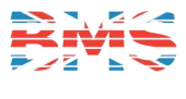 A red , white and blue BMS logo on a white background