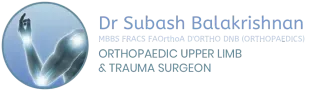 Logo for Dr. Subash Balakrishnan, an orthopaedic upper limb and trauma surgeon. Features an arm illustration and text.