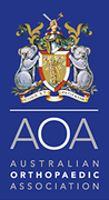 Logo of Australian Orthopaedic Association: Coat of arms with koalas, text 