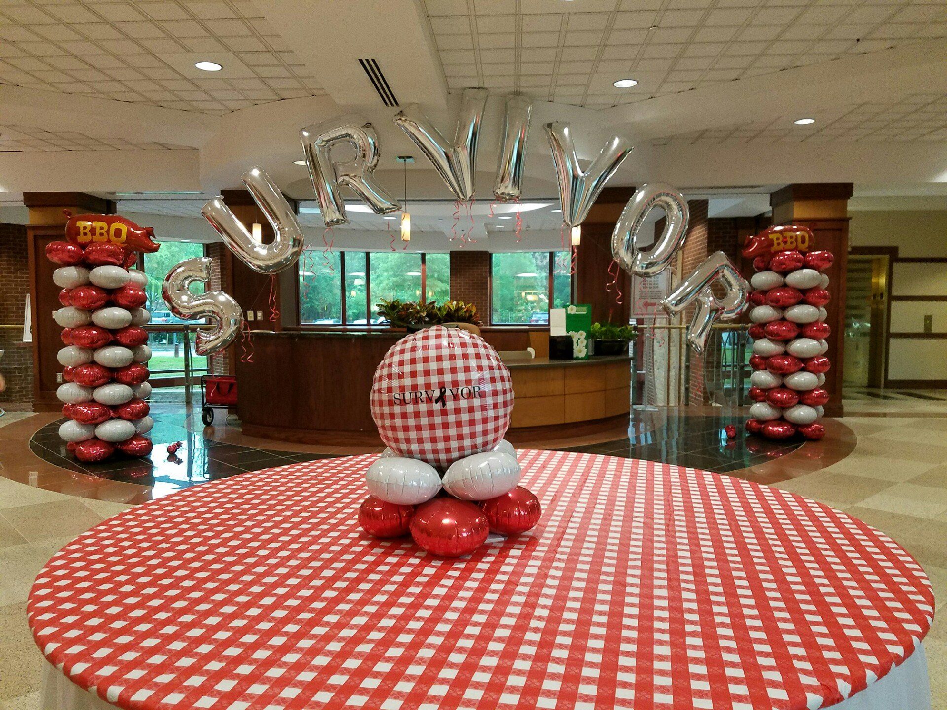 A balloon centerpiece with 