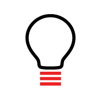 Light bulb outline with red horizontal lines.