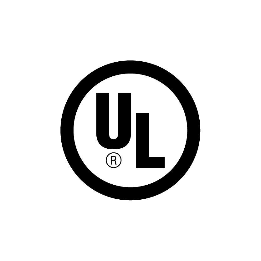 UL certification mark in a black circle.