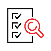 Checklist with magnifying glass, indicating review or auditing process.
