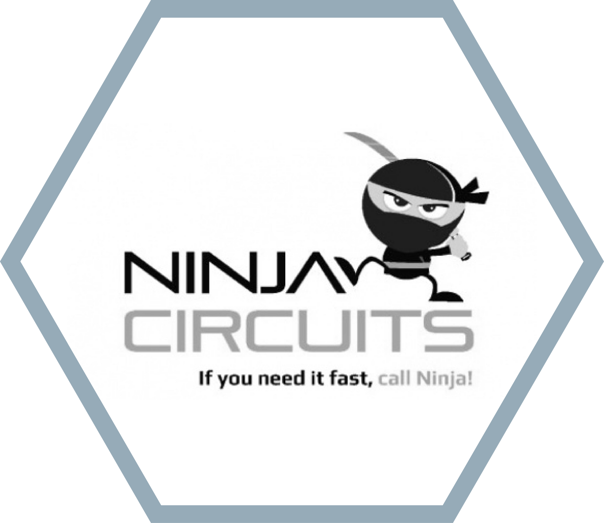 Logo of Ninja Circuits, a ninja with a sword, inside a hexagonal shape. Text reads