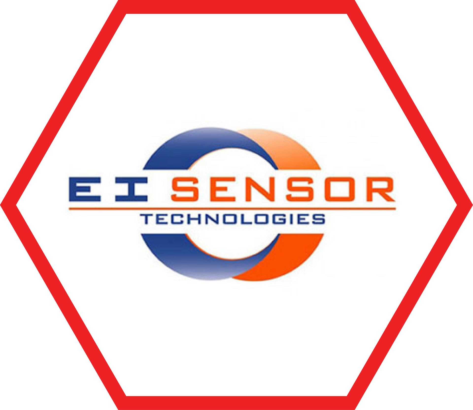 Logo for EI Sensor Technologies in a red hexagon. Features blue and orange curved design with text.