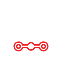 Red, stylized figure with two circles connected by a line and a smaller bump in the middle.