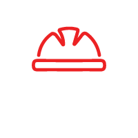 Red outline of a construction worker's hard hat.