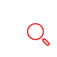 Red magnifying glass icon.