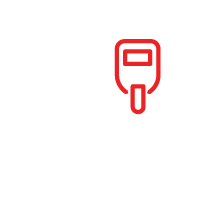 Red outline of a welding helmet.