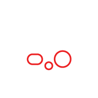 Red outline of an oval, small circle, and larger circle on a white background.