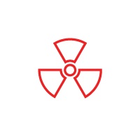Red radiation hazard symbol on a white background.