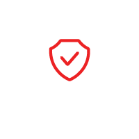 Red shield icon with a checkmark inside.