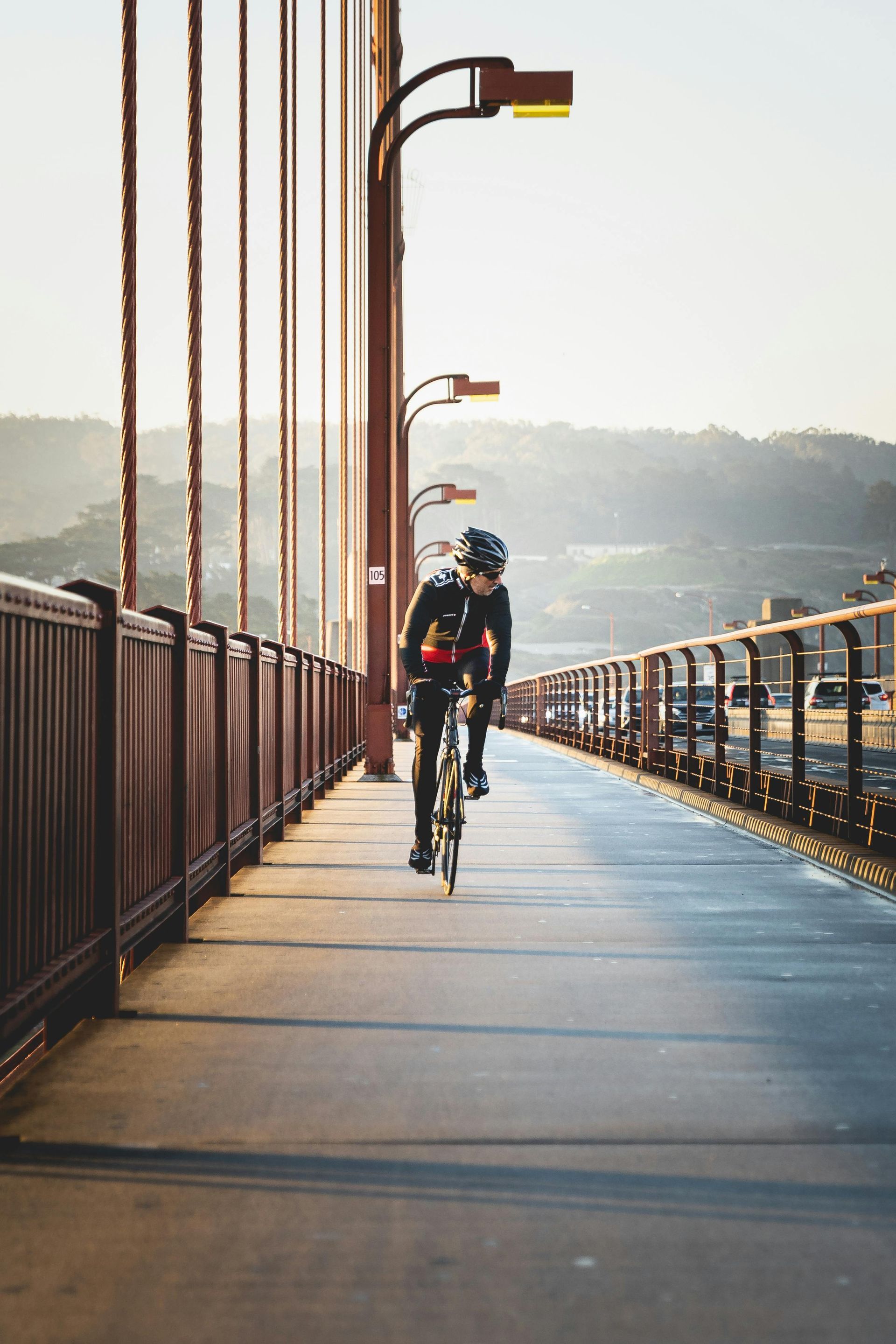 Cyclist on the Golden Gate Bridge.
