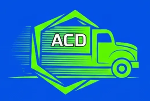 Green delivery truck and 