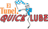 El Tunel Quick Lube logo: cartoon oil gun with smiling face, checkered flag, and oil drop, in red, orange, and blue.