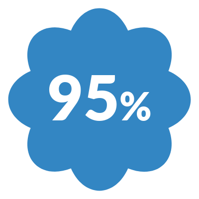 Blue flower-shaped badge with white 
