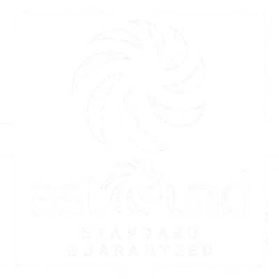 Read the Astound Standard Guaranteed here White logo of a stylized tree with text