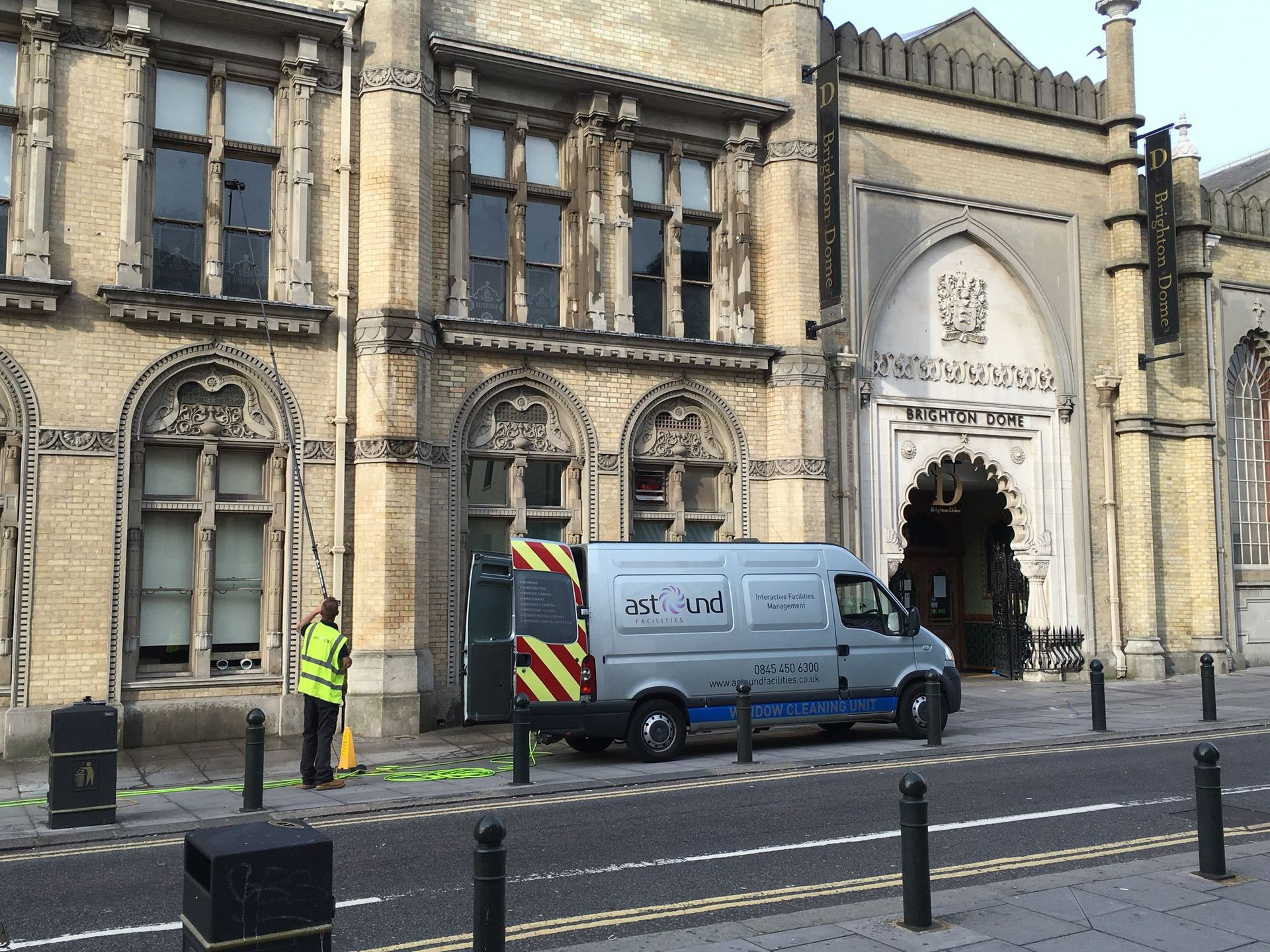 Brighton window cleaners cleaning Brighton dome historic windows with telescopic pole