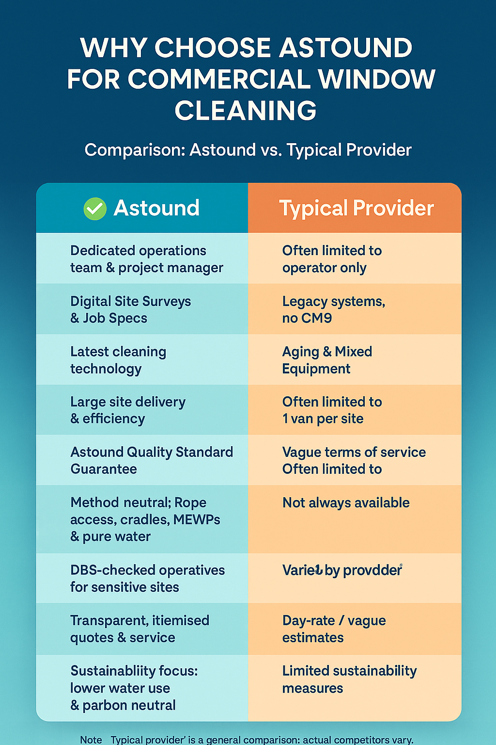 Comparison table of Astound USP's compared to other typical providers