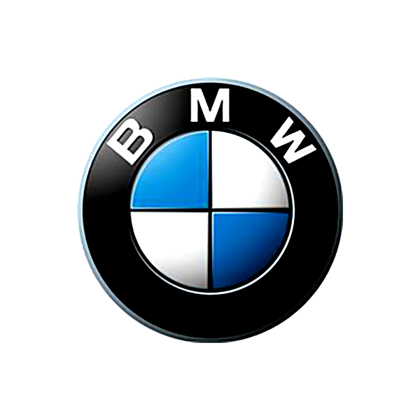 BMW logo: circular emblem with blue and white quadrants, black border, and