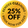 A sticker that says render cleaning 25 % off book now for 2025