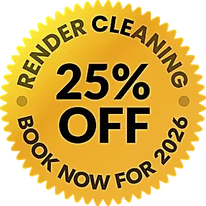 Gold badge for 25% Render Cleaning Offer ideal for business facade cleaning