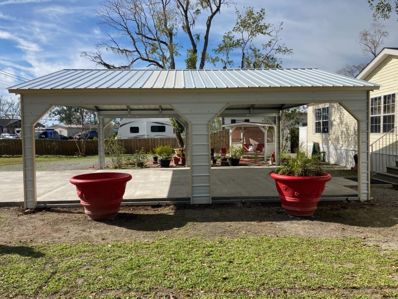 Side view of a house carport