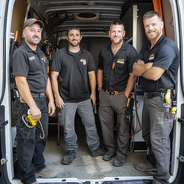 The team behind Sunshine Plumbers with a plumbing service truck in Alamosa, CO