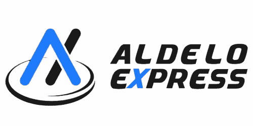 Logo of "Aldelo Express" with a blue and black stylized "A" and "X" inside a circle. The text "EXPRESS" is blue.