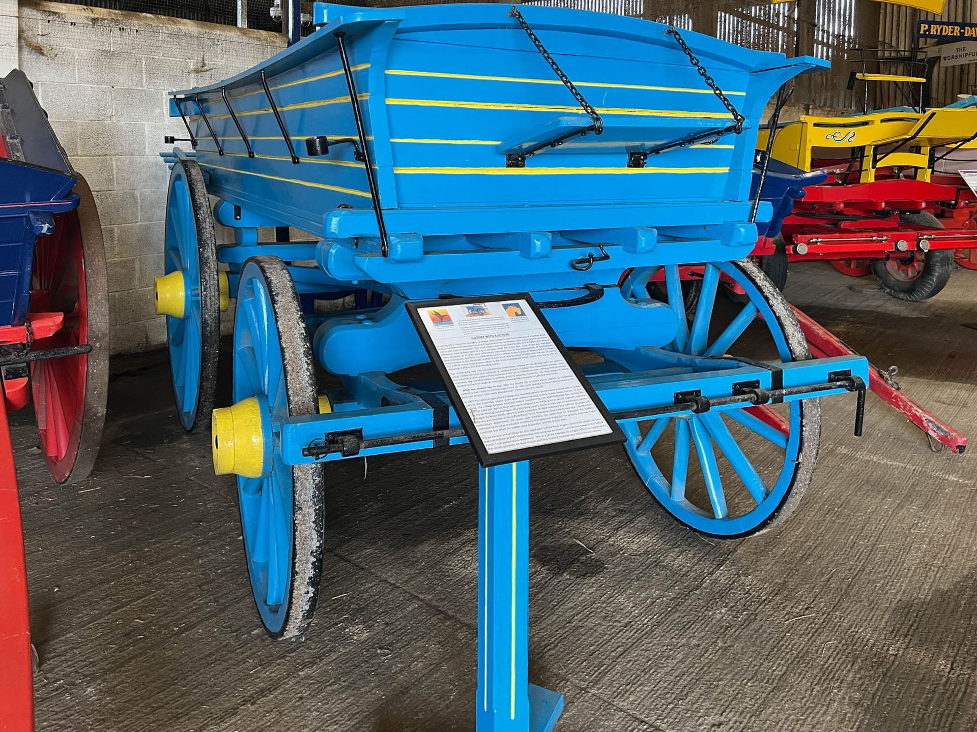 The Implement Barn at the Suffolk Punch Trust shows ploughs, harrows, hoes, rollers, fiddles and horse drawn seed drills.