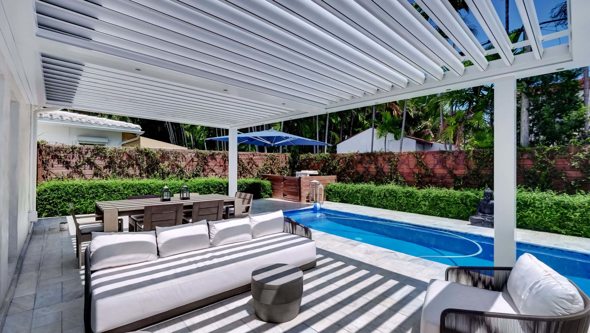 a bedroom with a painting of a horse on the wall