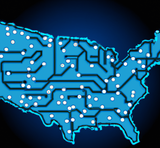 Ally Digital logo, USA as a blue circuit board