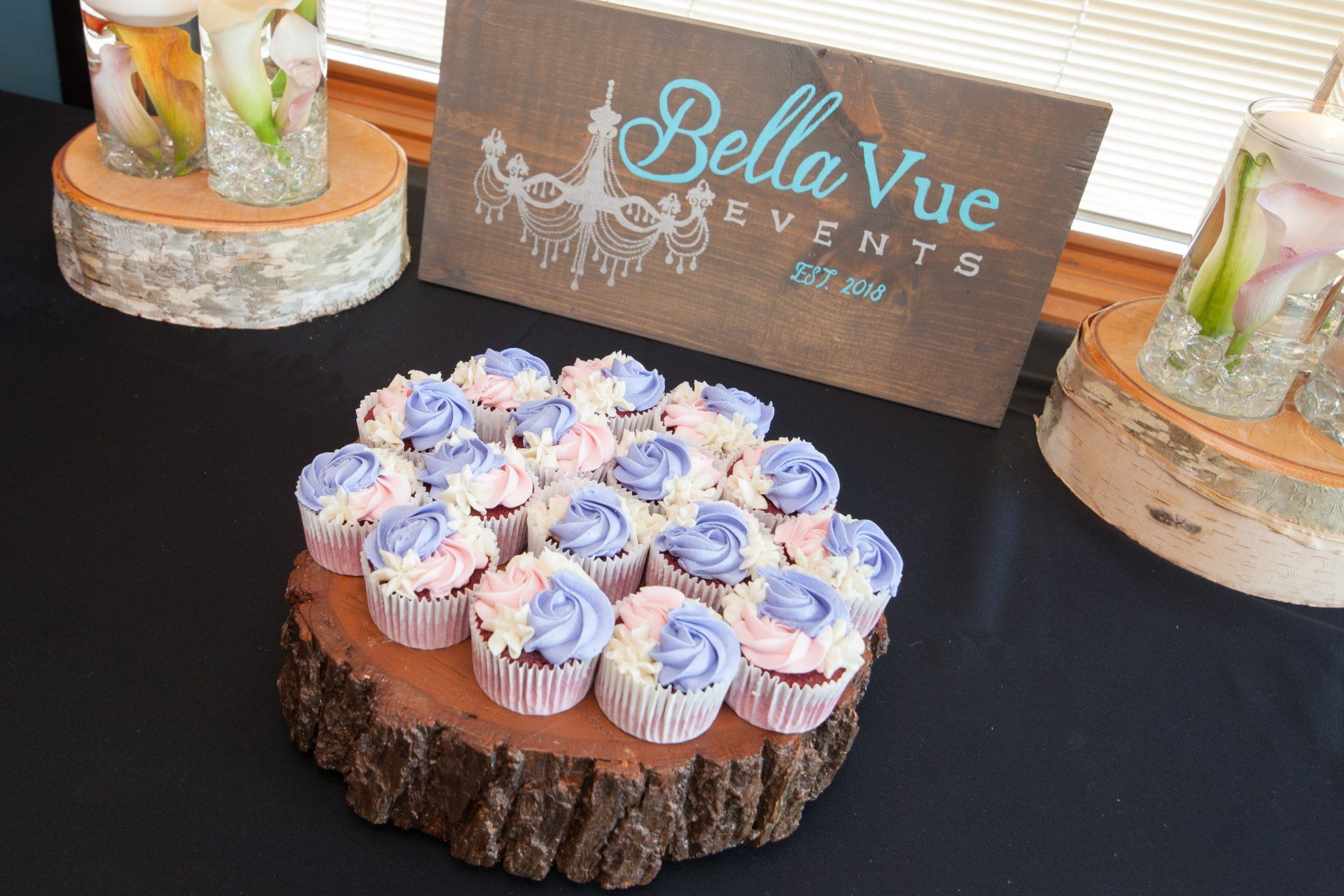Cupcakes BellaVueEvents mini cupcakes wood centerpiece head table centerpiece wedding