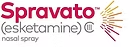 Spravato nasal spray logo with maroon text and stylized bursts of yellow light.