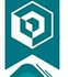 Badge with white geometric shape over a teal background, set in a banner.