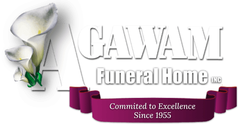 Logo for Gawam Funeral Home, featuring calla lilies, name, and ribbon with text "Committed to Excellence Since 1955".
