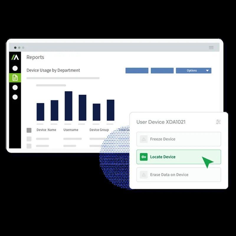 Panel de administración de dispositivos con una acción
