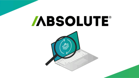 Logotipo absoluto con computadora portátil, lupa e icono de documento giratorio.