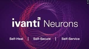 Logotipo de Ivanti Neurons con partículas moradas y rosas en espiral y texto: Autocuración, Autoseguridad, Autoservicio.