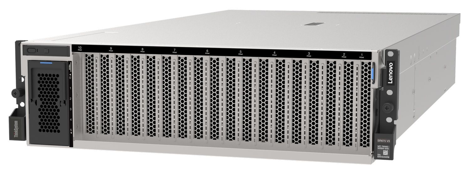 Un rack de servidores con muchas ranuras para componentes, vista frontal.