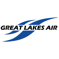 A blue and white logo for great lakes air