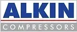 The logo for alkin compressors is blue and white.