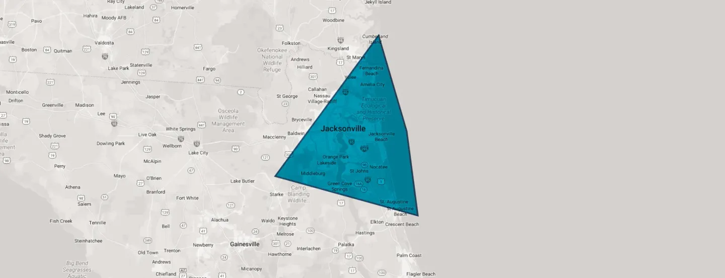 A teal triangle overlays a map, pointing from the Gulf Coast to the northeast.