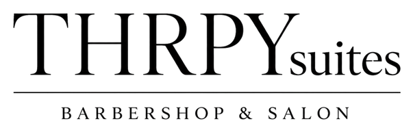 Logo for THRPY Suites Barbershop & Salon in black and gray text.