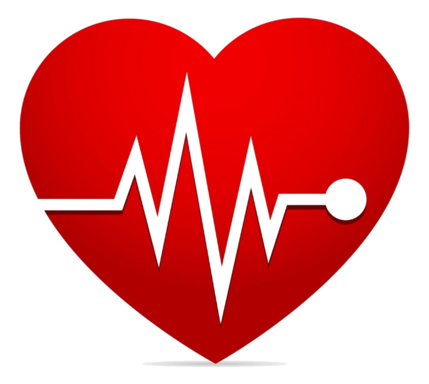 A bright red heart symbol with a white heartbeat rhythm line running across it, ending in a solid white circle.