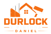Logotipo naranja con la inscripción “DURLOCK Y PINTURA DANIEL” e iconos de pared y rodillo de pintura.